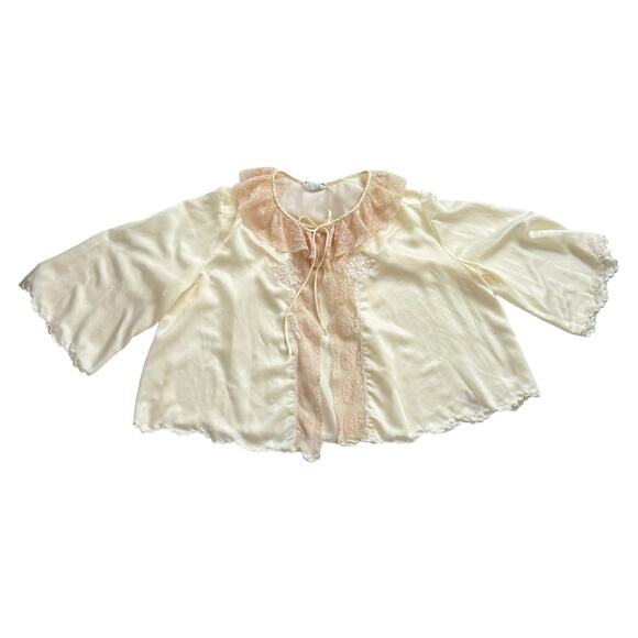 VINTAGE BONWIT TELLER CREAM SATIN BED JACKET 1930s 1940s LINGERIE WOMEN Sz S/M - Picture 4 of 12